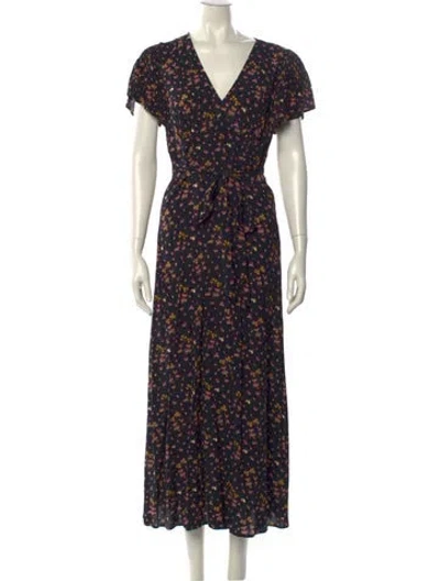 Pre-owned Hill House Home Floral Print Long Dress In Black