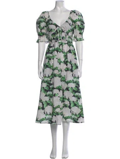 Pre-owned Hill House Home Floral Print Long Dress In Black
