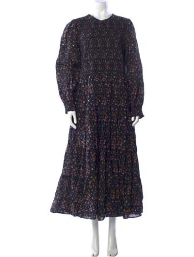 Pre-owned Hill House Home Floral Print Long Dress In Blue