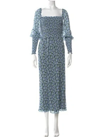 Pre-owned Hill House Home Floral Print Long Dress In Blue