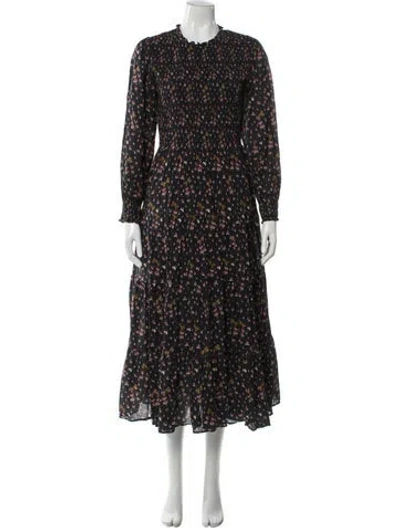 Pre-owned Hill House Home Floral Print Long Dress In Blue