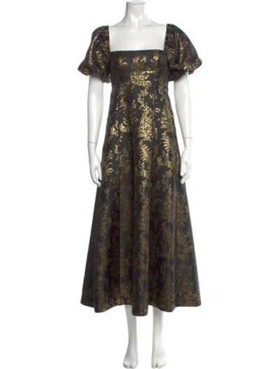 Pre-owned Hill House Home Floral Print Long Dress In Green