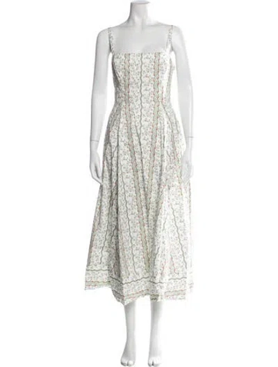 Pre-owned Hill House Home Floral Print Long Dress In Green