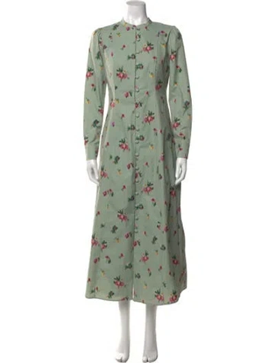 Pre-owned Hill House Home Floral Print Long Dress In Green