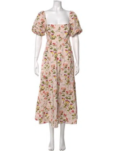 Pre-owned Hill House Home Floral Print Long Dress In Pink