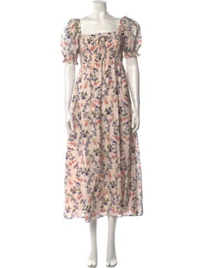 Pre-owned Hill House Home Floral Print Long Dress In Pink