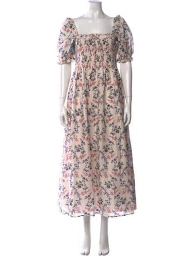 Pre-owned Hill House Home Floral Print Long Dress In Pink