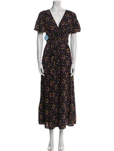 Pre-owned Hill House Home Floral Print Long Dress W/ Tags In Black