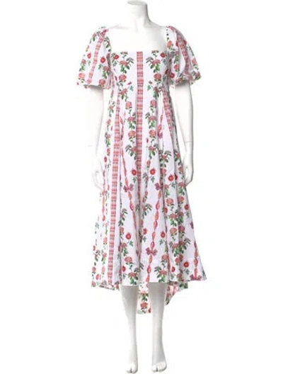Pre-owned Hill House Home Floral Print Long Dress In White