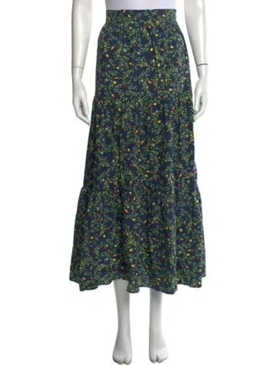Pre-owned Hill House Home Floral Print Long Skirt In Blue