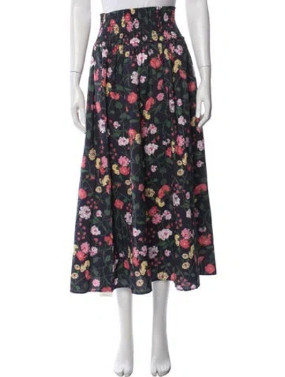 Pre-owned Hill House Home Floral Print Long Skirt In Blue