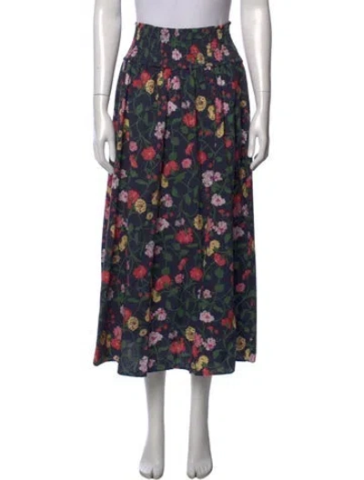 Pre-owned Hill House Home Floral Print Long Skirt In Blue