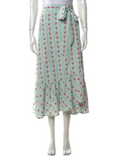 Pre-owned Hill House Home Floral Print Long Skirt In Green