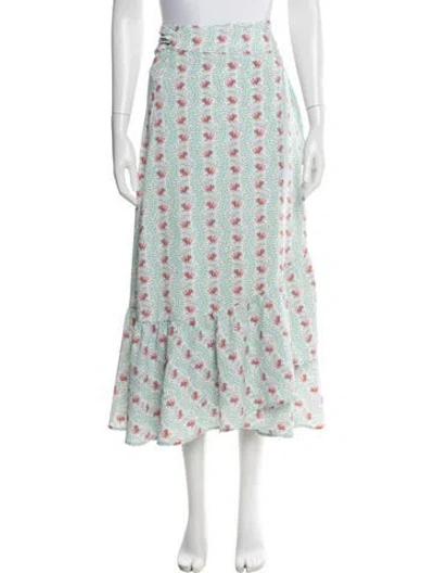 Pre-owned Hill House Home Floral Print Long Skirt In Green