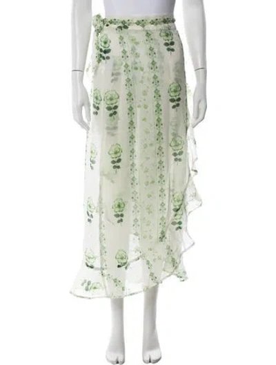 Pre-owned Hill House Home Floral Print Long Skirt In Green