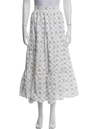 Pre-owned Hill House Home Floral Print Long Skirt In White