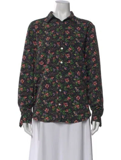 Pre-owned Hill House Home Floral Print Long Sleeve Blouse In Multi