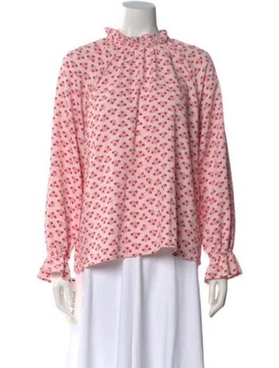 Pre-owned Hill House Home Floral Print Long Sleeve Blouse In Pink