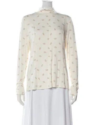 Pre-owned Hill House Home Floral Print Long Sleeve Blouse W/ Tags In White