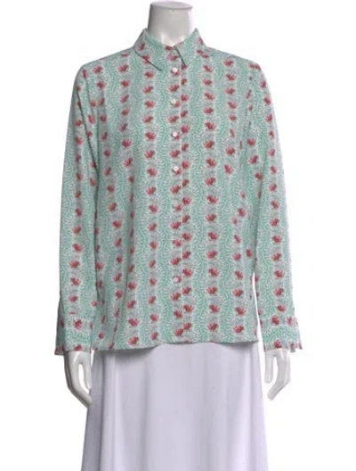 Pre-owned Hill House Home Floral Print Long Sleeve Button-up Top In Neutral