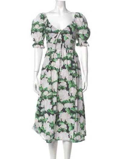 Pre-owned Hill House Home Floral Print Midi Length Dress In Black