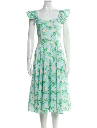 Pre-owned Hill House Home Floral Print Midi Length Dress In Blue