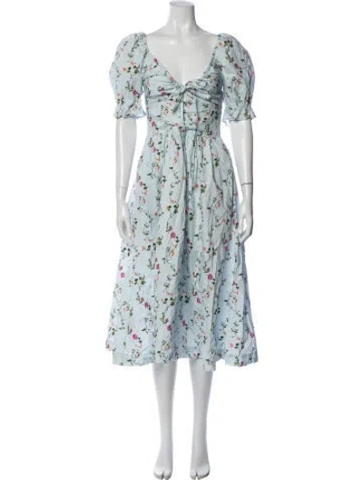 Pre-owned Hill House Home Floral Print Midi Length Dress In Blue
