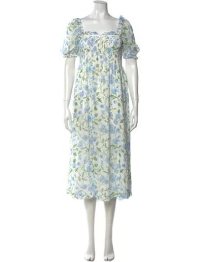 Pre-owned Hill House Home Floral Print Midi Length Dress In Neutrals
