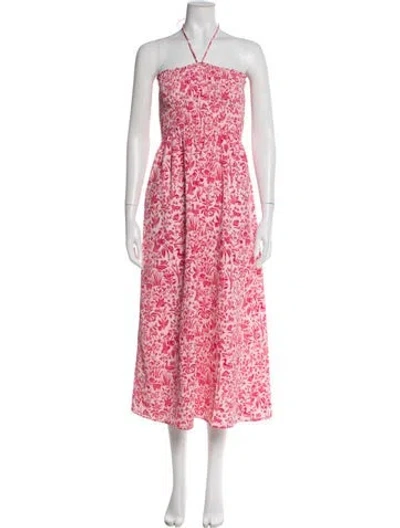 Pre-owned Hill House Home Floral Print Midi Length Dress In Pink