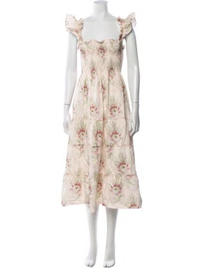 Pre-owned Hill House Home Floral Print Midi Length Dress In Pink