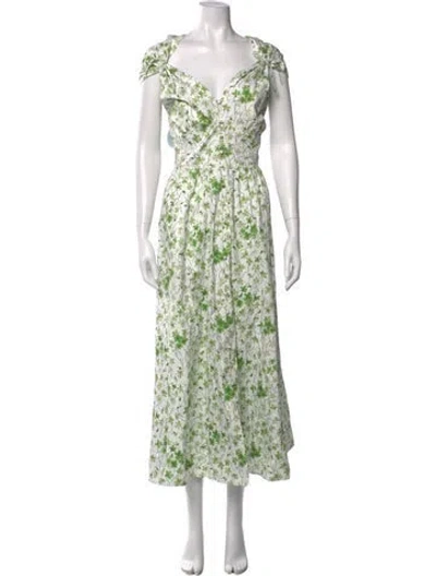 Pre-owned Hill House Home Floral Print Midi Length Dress W/ Tags In Green