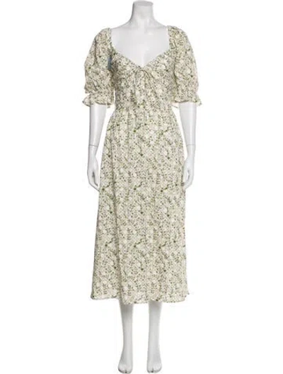 Pre-owned Hill House Home Floral Print Midi Length Dress W/ Tags In White
