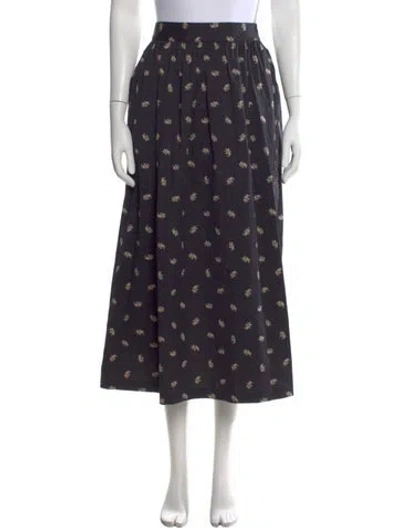 Pre-owned Hill House Home Floral Print Midi Length Skirt In Blue