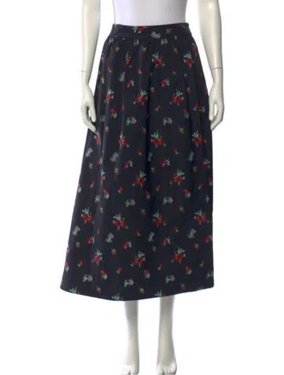 Pre-owned Hill House Home Floral Print Midi Length Skirt W/ Tags In Black