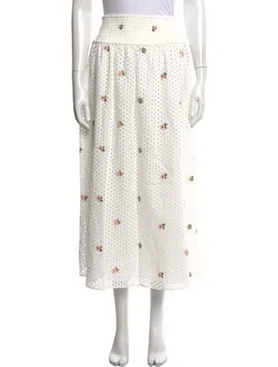 Pre-owned Hill House Home Floral Print Midi Length Skirt W/ Tags In White