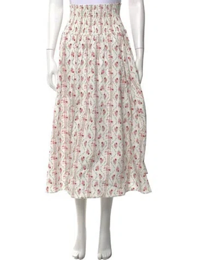 Pre-owned Hill House Home Floral Print Midi Length Skirt In White