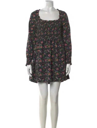 Pre-owned Hill House Home Floral Print Mini Dress In Black