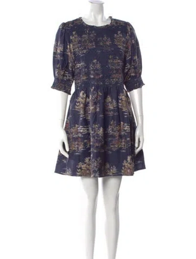 Pre-owned Hill House Home Floral Print Mini Dress In Blue