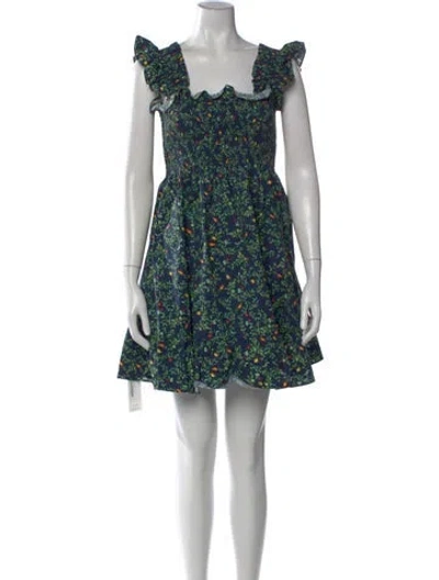 Pre-owned Hill House Home Floral Print Mini Dress In Blue
