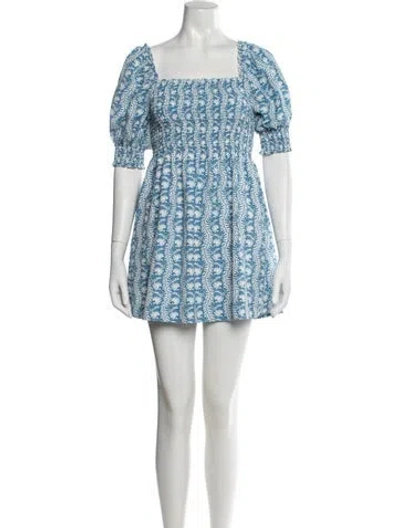 Pre-owned Hill House Home Floral Print Mini Dress In Blue
