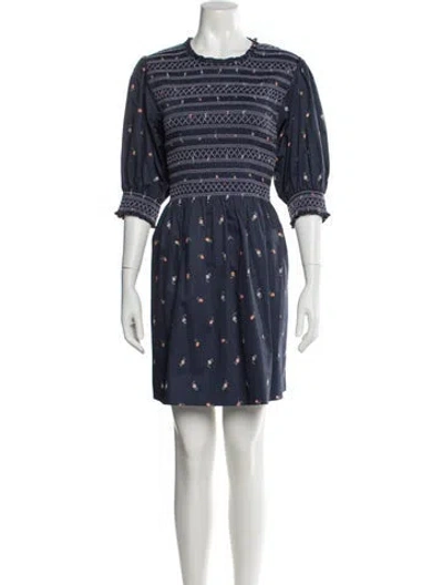 Pre-owned Hill House Home Floral Print Mini Dress In Blue