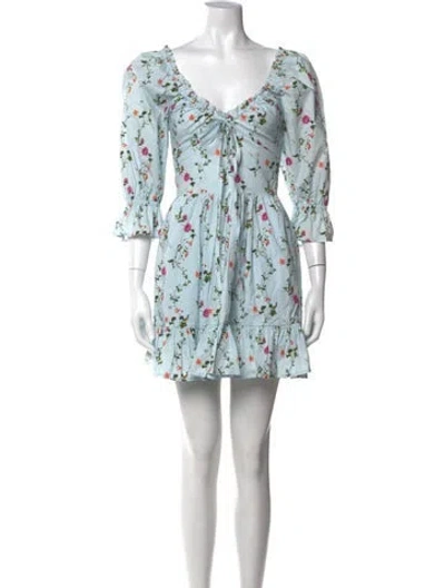 Pre-owned Hill House Home Floral Print Mini Dress In Blue