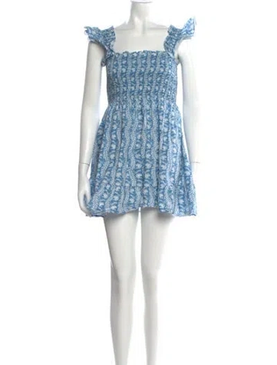 Pre-owned Hill House Home Floral Print Mini Dress In Blue