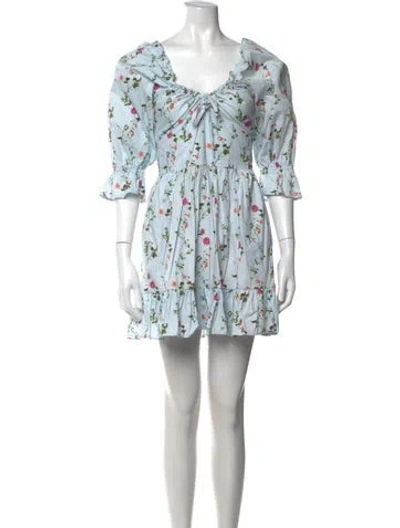 Pre-owned Hill House Home Floral Print Mini Dress In Blue