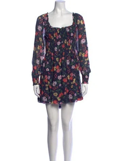 Pre-owned Hill House Home Floral Print Mini Dress W/ Tags In Blue