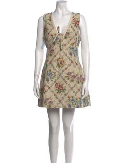 Pre-owned Hill House Home Floral Print Mini Dress W/ Tags In Neutrals