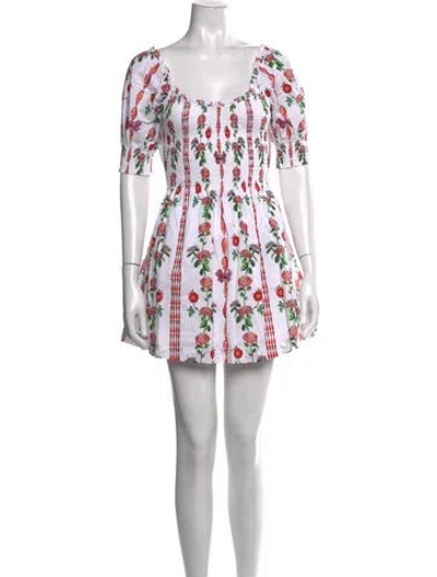 Pre-owned Hill House Home Floral Print Mini Dress W/ Tags In White