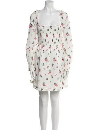Pre-owned Hill House Home Floral Print Mini Dress In White