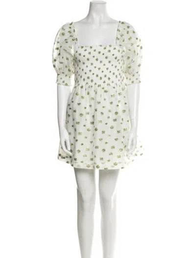 Pre-owned Hill House Home Floral Print Mini Dress In White