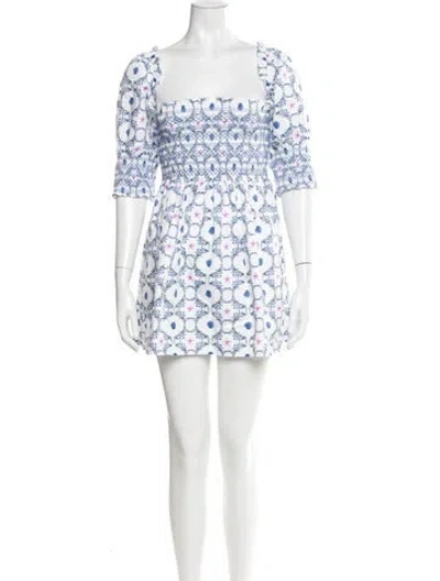 Pre-owned Hill House Home Floral Print Mini Dress In White